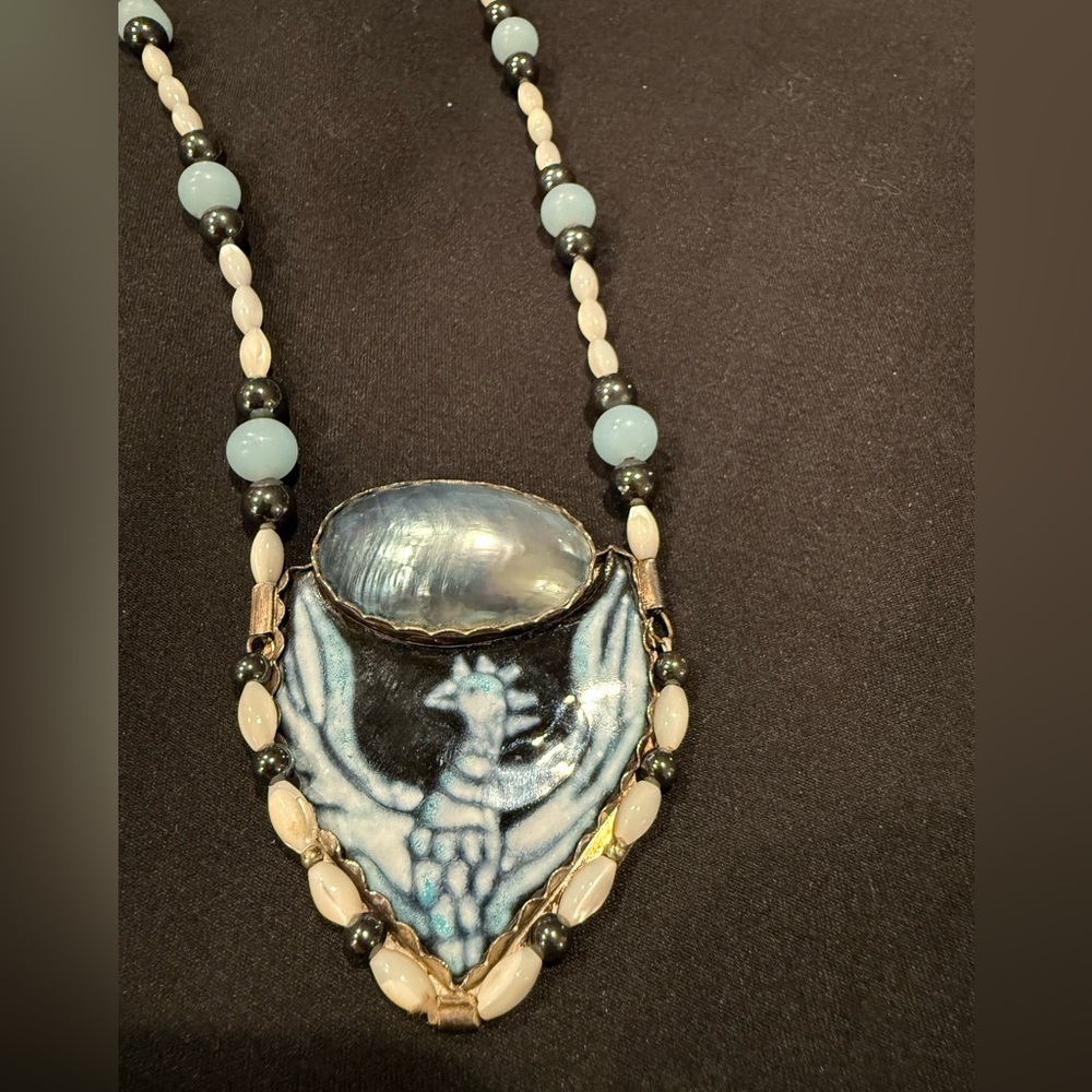 Vintage Phoenix Necklace – Handcrafted Navajo Artistry Glass and Black Pearl - Picture 6 of 16